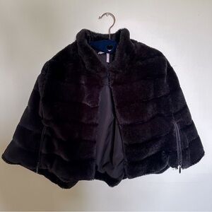BCBG Generation Black Faux Fur Cape Shawl Wrap Cropped